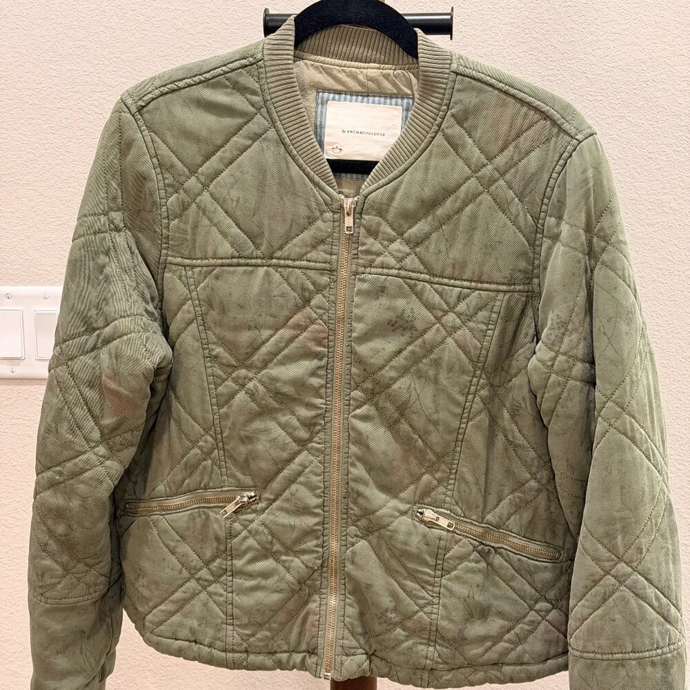 Anthropologie Quilted Bomber Jacket – Olive Vintage Wash, Size M